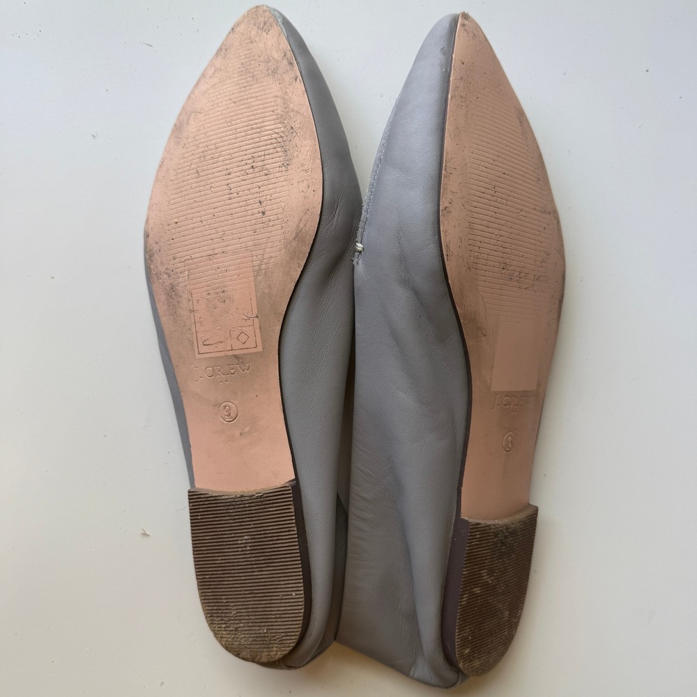 J Crew Leather Pointed Toe Flats Womens 9 Gray Capsule Wardrobe Minimalist Shoes - Picture 5 of 7